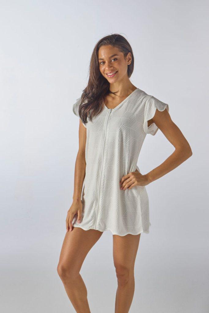 Women's Ivory Terry Zip-Up Dress